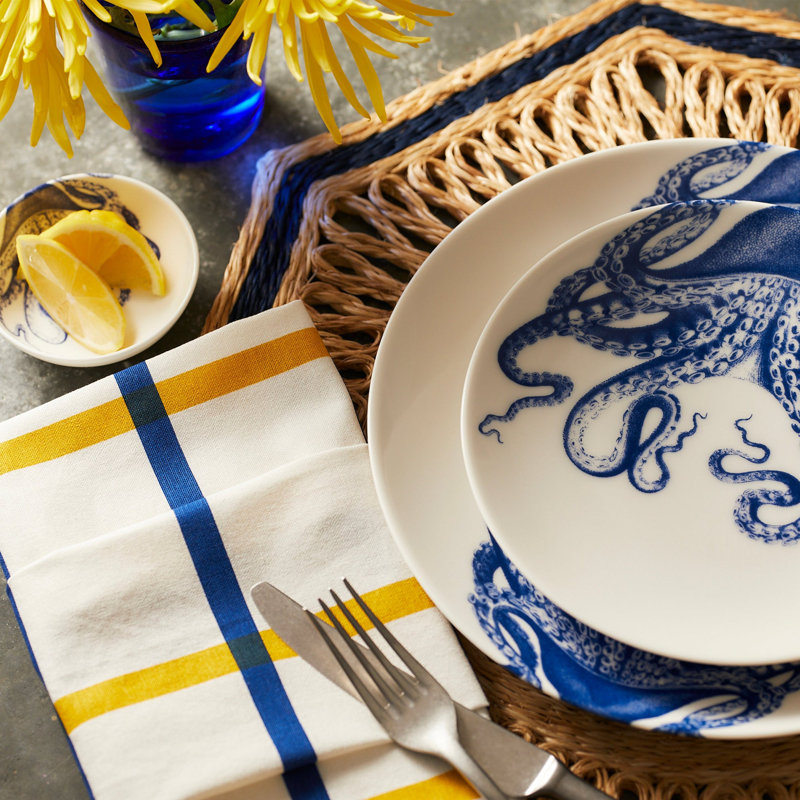 Blue and Yellow Plaid Cotton Dinner Napkins Set of 4