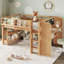 Lit mezzanine simple avec bibliothèques, boîtes et tiroirs multi-rangements, lits mezzanine bas en bois massif avec bureau et tableau noir, aucun sommier nécessaire, naturel-1709023553