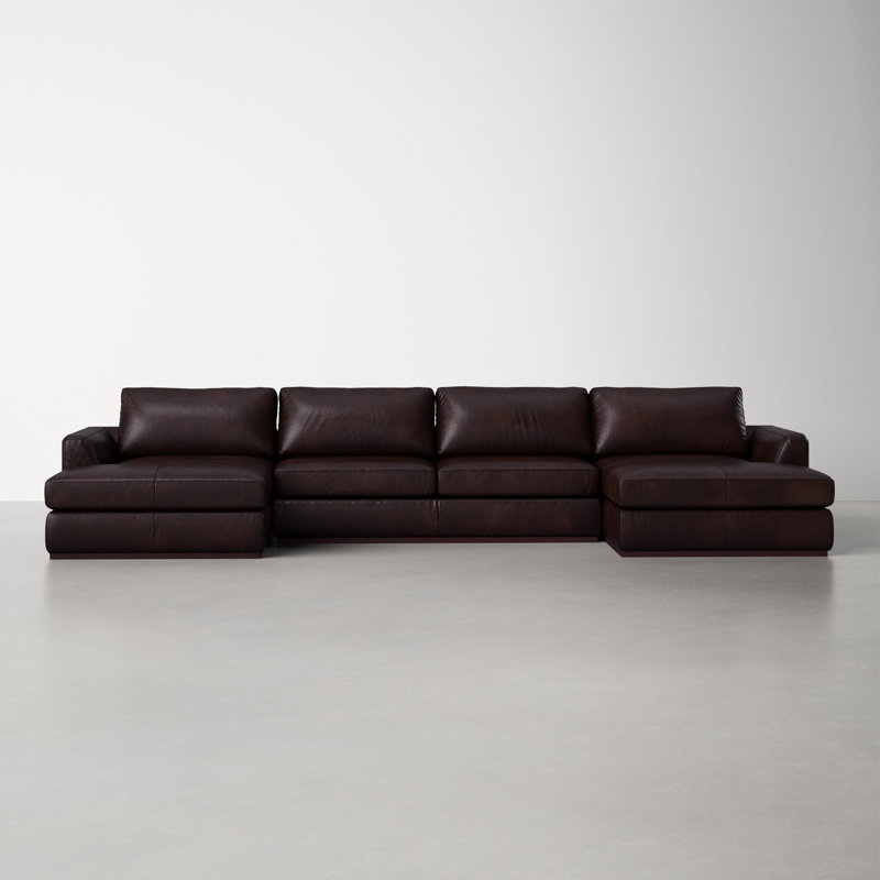 Berger Upholstered U-Shaped Sectional Symmetrical, Heirloom Cigar/Genuine Leather