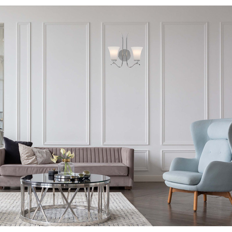 Applique murale d'intérieur 2 lumières en nickel poli avec abat-jour en verre givré Alesia