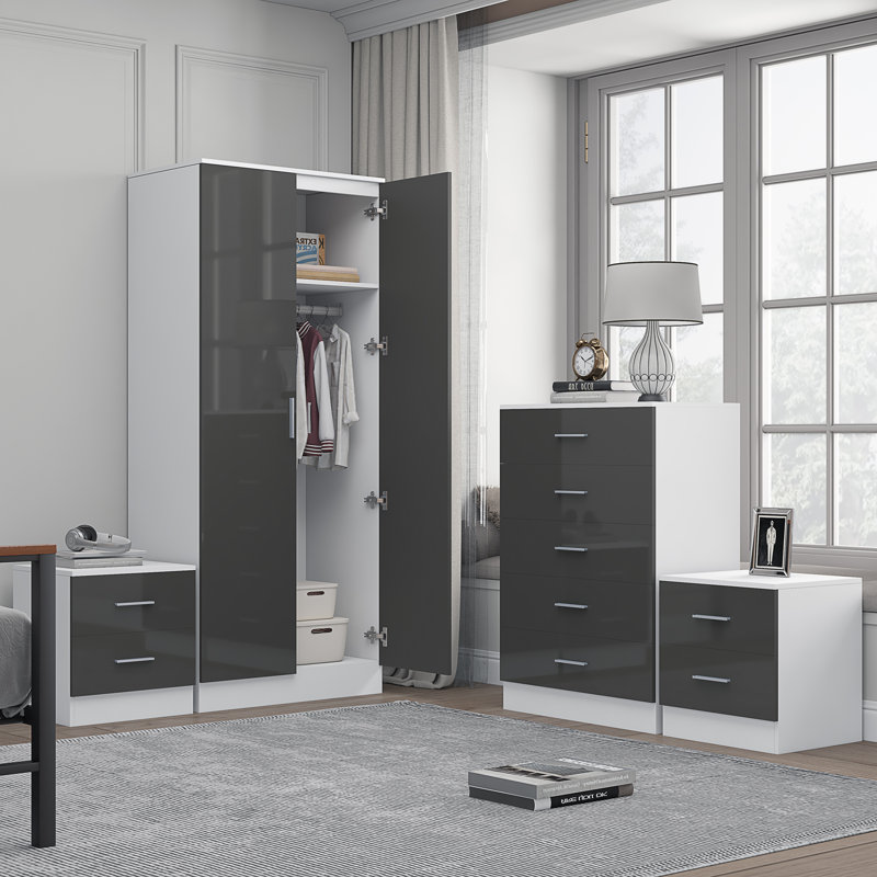 Eva Bedroom Set, Grey Gloss / Matt White