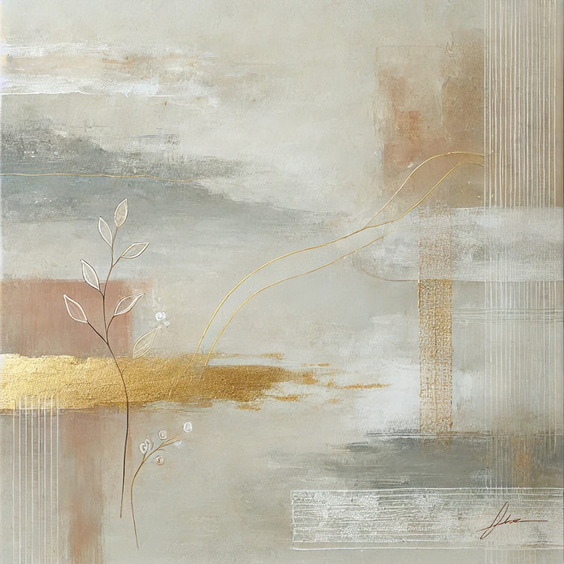 «Serene Nature», reproduction sur toile abstraite dorée et botanique, H 20 po x l 20 po x P 1,5 po
