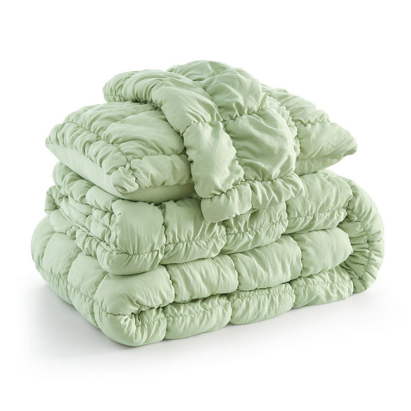 Amélie Home Bubble Textured Comforter Set, Lightweight All Season Bedding with Soft Microfiber Fill, 3, Green