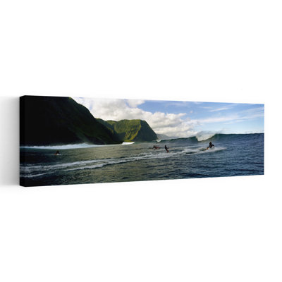 Surfers In The Sea, Hawaii, Usa Abstract Contemporary Mountain Nature Wall Art