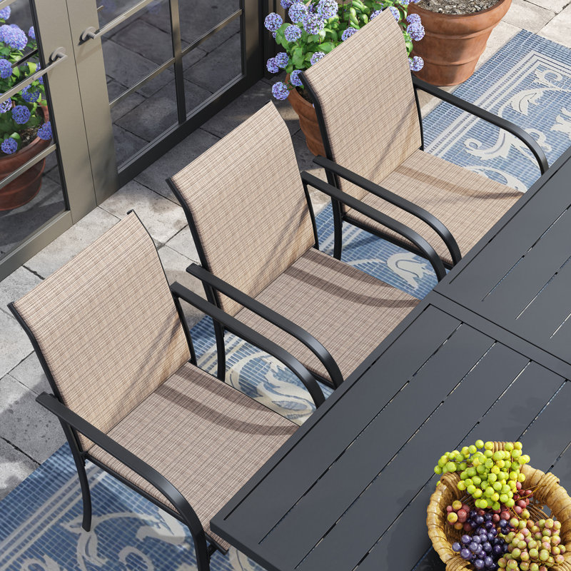 Ensemble repas pour 8 personnes avec chaises empilables PVC-coated polyester, Noir / brun