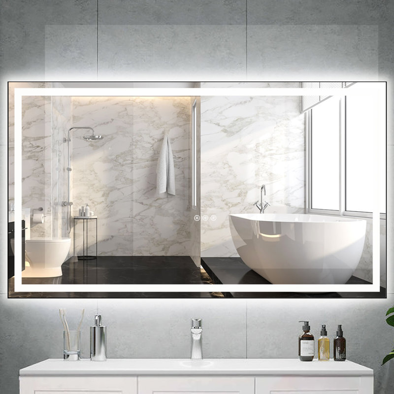 Miroir suspendu de salle de bain Estyn, 48 po x 72 po, Or