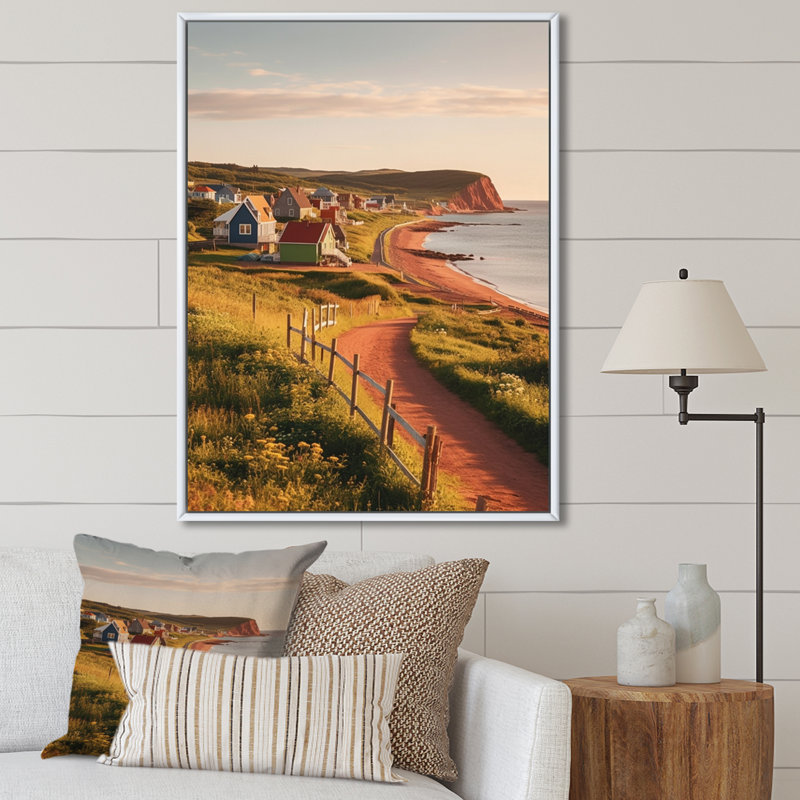 «Québec St Laurent Beach III - Québec», reproduction sur toile, Cadre flottant blanc, H 32 po x l 16 po x P 1 po