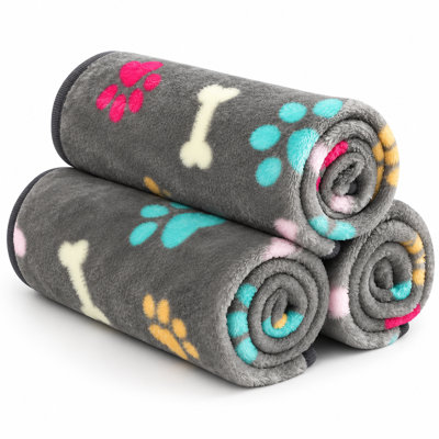 3-Piece Cartoon Print Pet Blanket Set, Soft Plush Fleece Throws for Dogs and Cats, Lightweight Blankets for Sofa, Bed, Crate and Travel