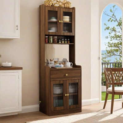 70" H Tall Farmhouse Wood Kitchen Pantry With Microwave Shelf And Drawers, Freestanding Buffet Sideboard Coffee Bar Cabinet by 17 Stories