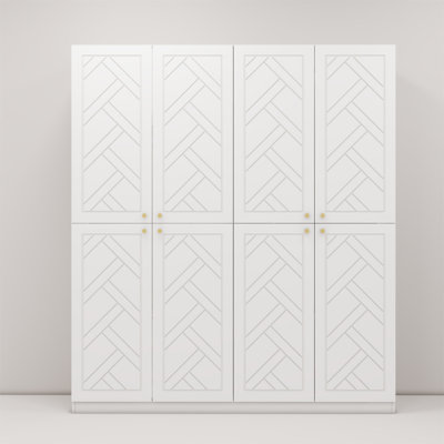 Armoire-penderie de 63 po de large avec 4 portes, 2 tiroirs et 2 tringles de suspension