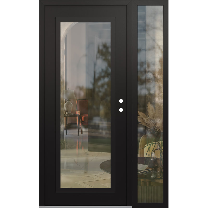 Panneau d'entrée en acier noir à panneau clouté noir / noir avec porte d'entrée latérale pré-montée Sidelite, Clair