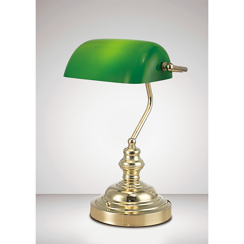 Krantz Metal Bankers Lamp, Polished Brass/Green