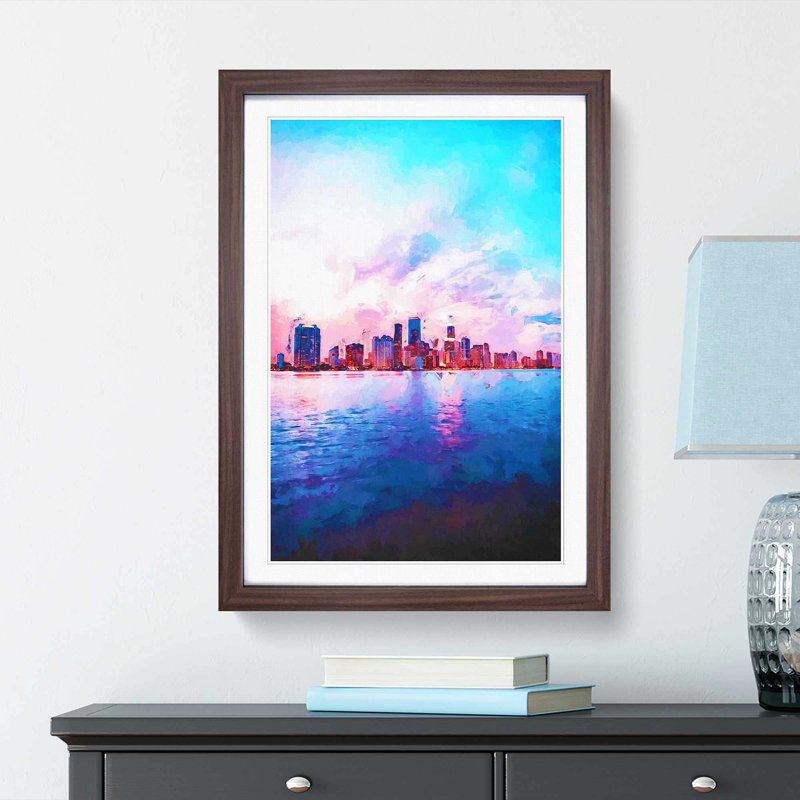 Miami Florida Skyline in Abstract - Picture Frame Graphic Art Print, Walnut Framed, 36cm H x 27cm W x 2cm D
