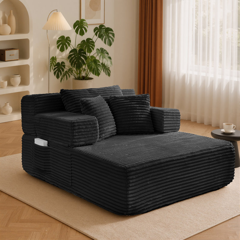 Lit convertible surdimensionné surdimensionné sans lit et chaise longue en velours côtelé moelleux avec siège profond, petit espace, 2 coussins, mousse à mémoire de forme, sans assemblage