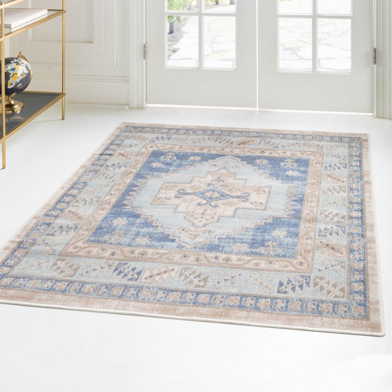 Parchette Oriental Sky Blue Area Rug, Square 4'