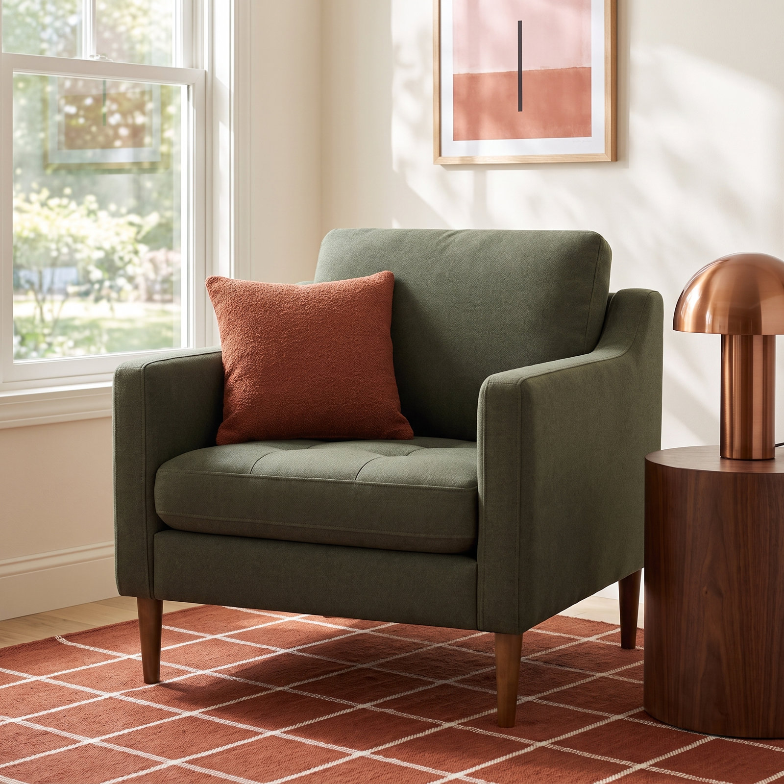 Daylen Walnut Armchair, Vesper Forest Velvet