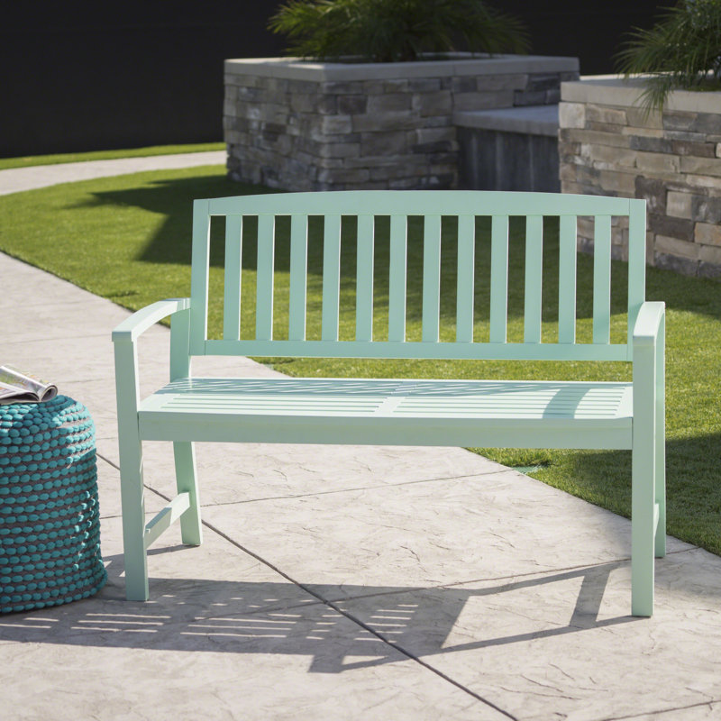 Royce Outdoor Modern Farmhouse Acacia Wood Bench, Light Mint