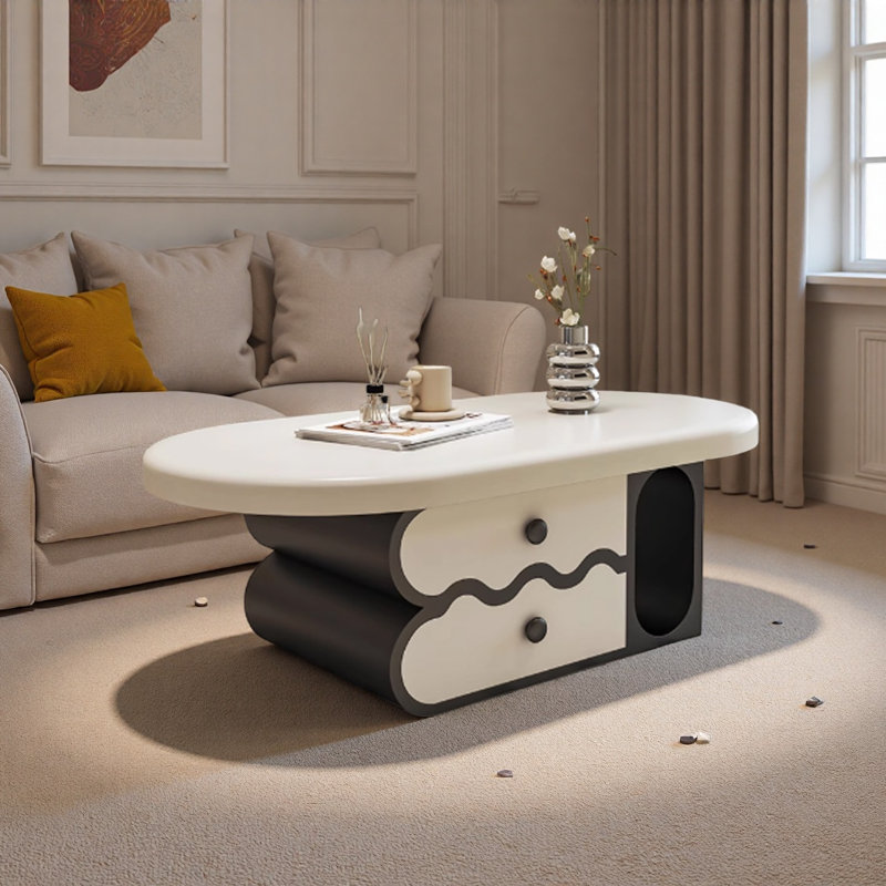 Table basse ovale pour le salon, maison compacte, H 16,5 po x L 47,2 po x l 23,6 po, Blanc