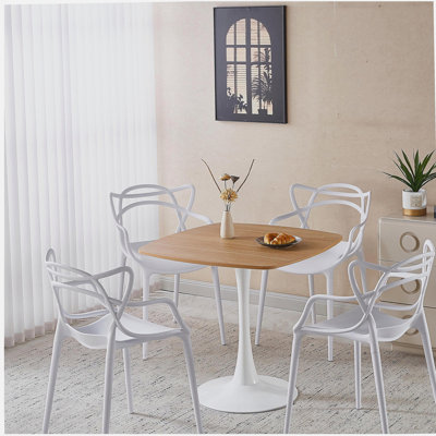 1+4,5pieces dining set, Table metal leg Mid-century Dining Table for 4-6 people With MDF Table Top, Pedestal Dining Table, End Table Leisure Coffee Table,white SET