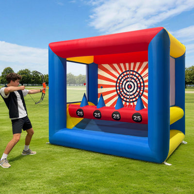 Inflatable Archery Target Game with Floating Ball Shooting, Portable Setup with 2 Longbows, 6 Arrows, 8 Balls & Blower for Outdoor Sports, Commercial Events & Carnival Games