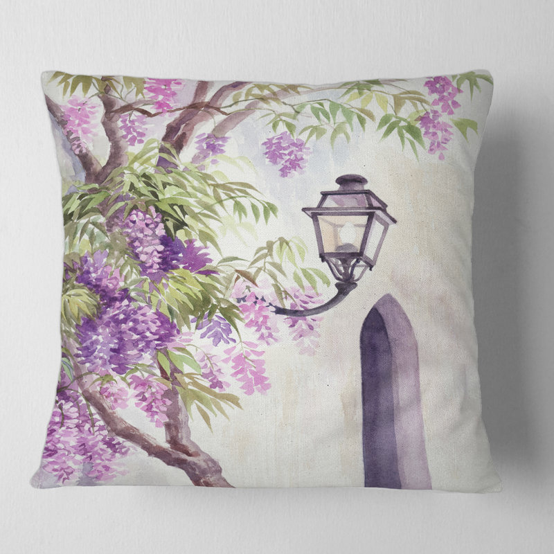 Wisteria and Lantern - Coussin décoratif à imprimé traditionnel, 16" x 16"