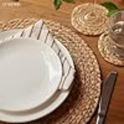 Round Placemats Set Of 8 Woven Rattan Placemats, Braided Boho Farmhouse Place Mats Heat Resistant Dining Table Mats Straw Placemat Wicker Outdoor Placemat For Patio Table 13.4''