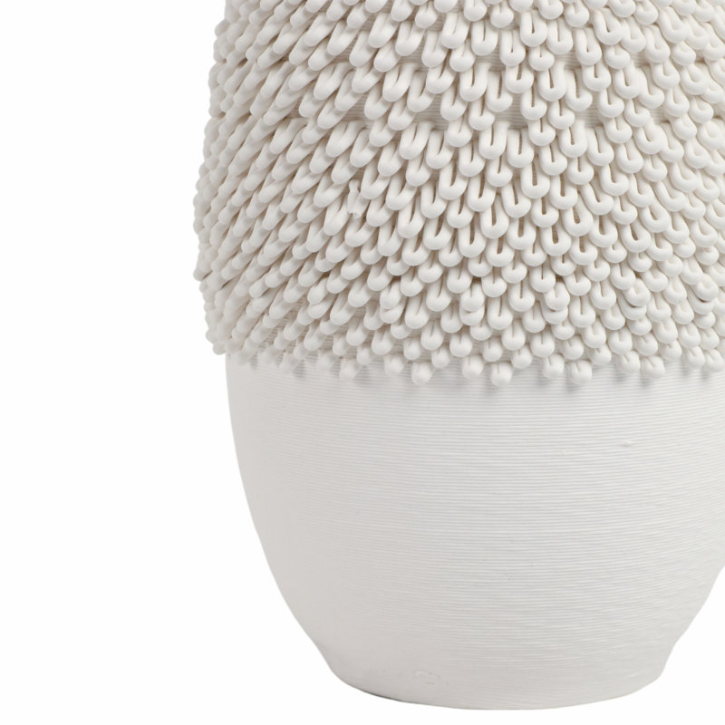Sagebrook Home 14" Arroyo Medium 3D Printed Porcelain Vase, Ivory, 10" H x 6" W x 6" D