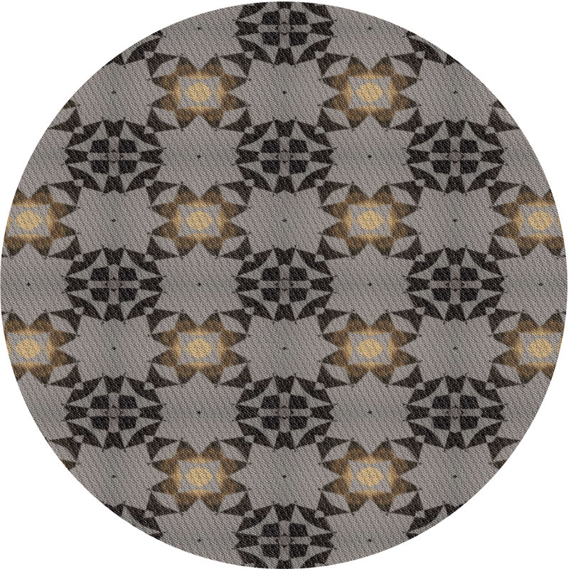 Tapis noir/gris à motifs, Rond 5 pi