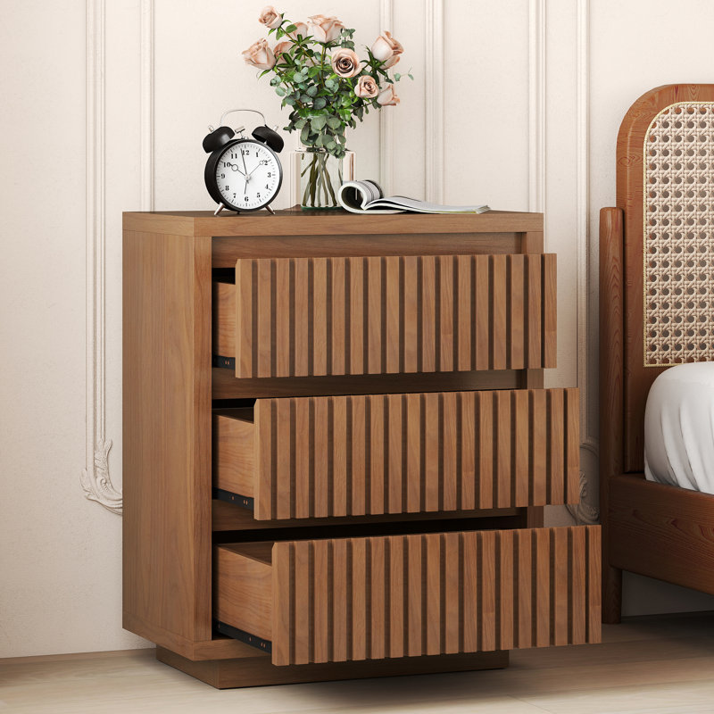 Commode cannelée à 3 tiroirs H 28,9 po x l 23,6 po, armoire de rangement à tiroir simple, rangement en bois