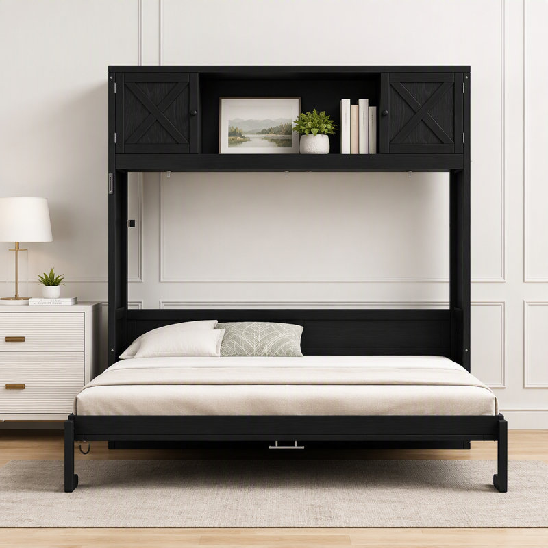Lit escamotable avec armoires de rangement, Noir
