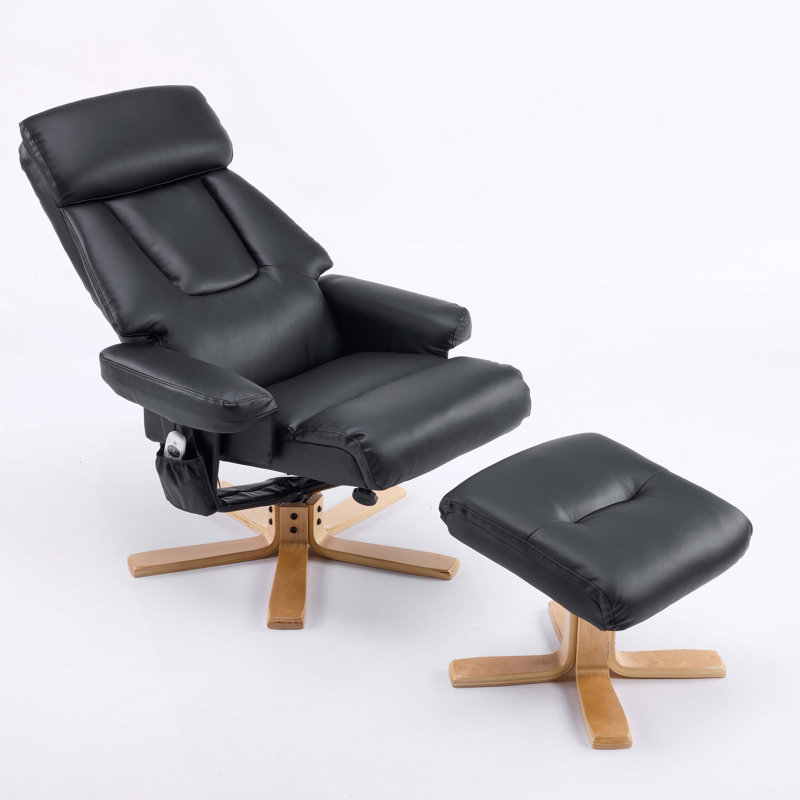 PU Leather Heated Massage 360° Swivel Accent Chair, Chair with ottoman, Ergonomic Comfort for Living Room, Bedroom Reading Nook Small Single Sofa for Bedroom, Office, Apartment