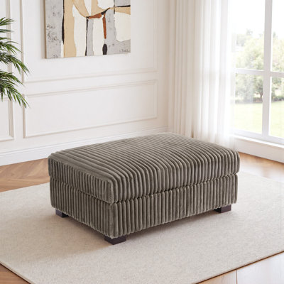 Upholstered Light Brown Faux Rabbit Fur Flannel Rectangle Ottoman, Single Ottoman Modular Part For Sectional Sofa