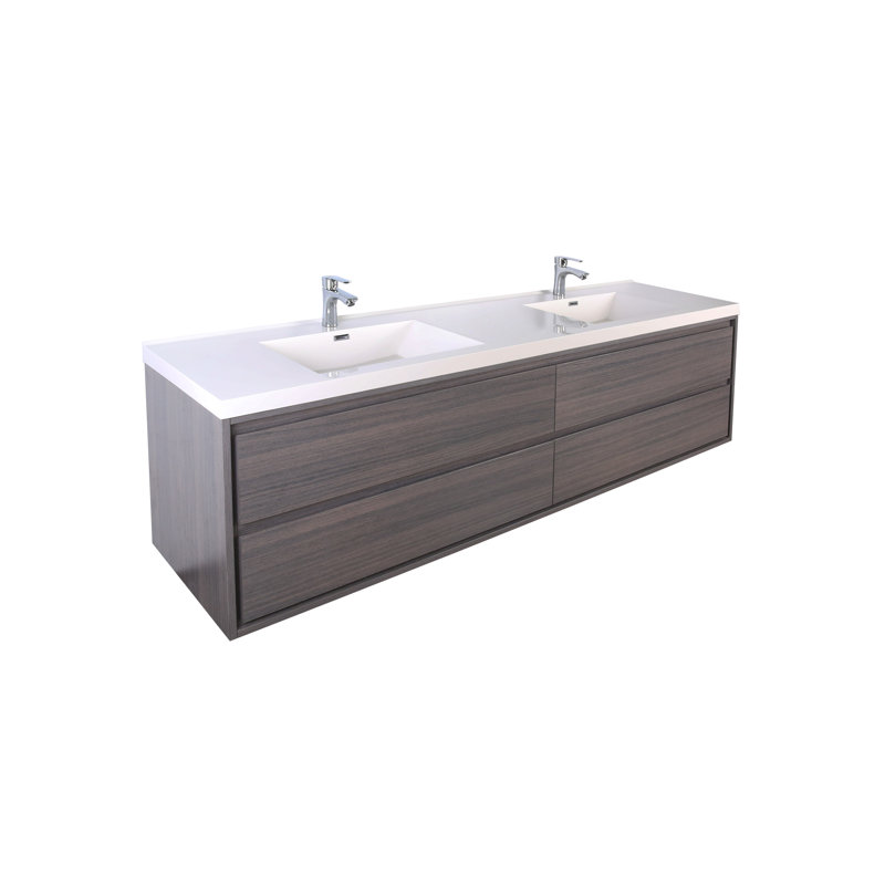 Azden 84" Wall-Mounted Double Bathroom Vanity Set, Gray Oak