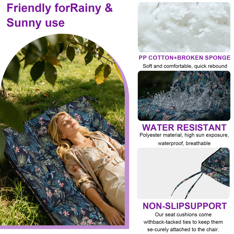 Porch Swing Cushions With Backrest, 4" Thicken Waterproof Outdoor Bench Cushion, Only Cushion, 55" W x 20" D, Hummingbird