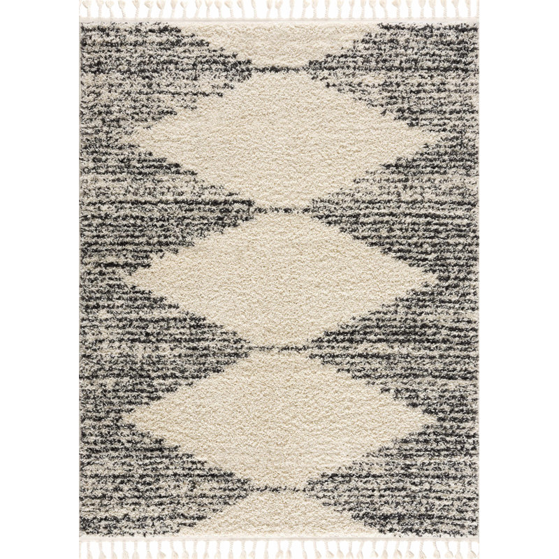Gray and Beige Geometric Shag Rectangle Area Rug