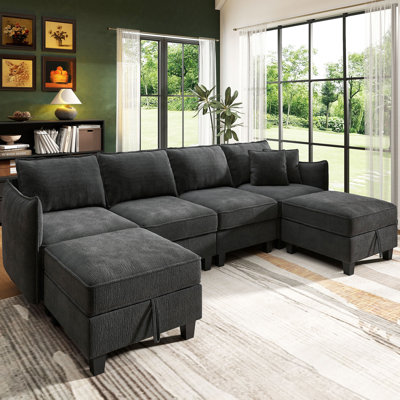 Canapé modulaire en U en chenille 112 po avec 2 repose-pieds