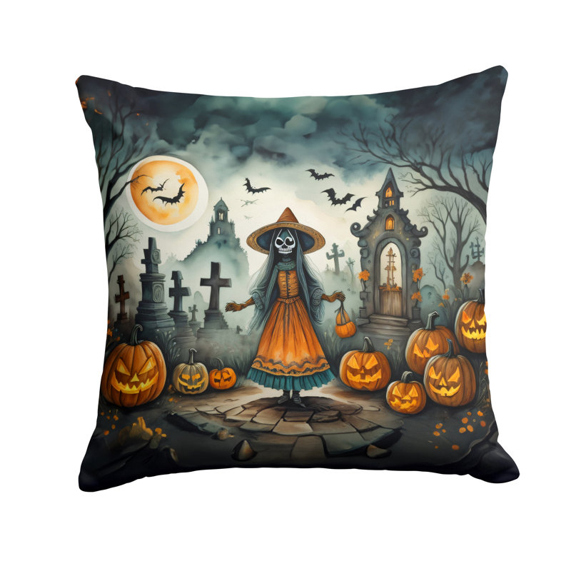 Coussin décoratif intérieur / extérieur en polyester More / Spooky More Spooky Halloween, 18 po x 18 po