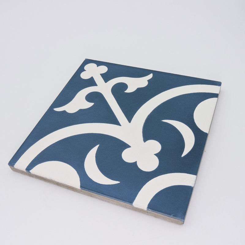 Nador 8" x 8" Cement Patterned Wall & Floor Tile, Blue/White