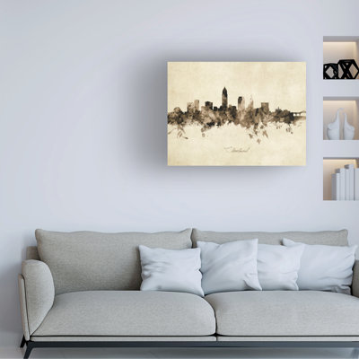 Art sur toile de Michael Tompsett, «Cleveland Ohio Skyline Vintage»
