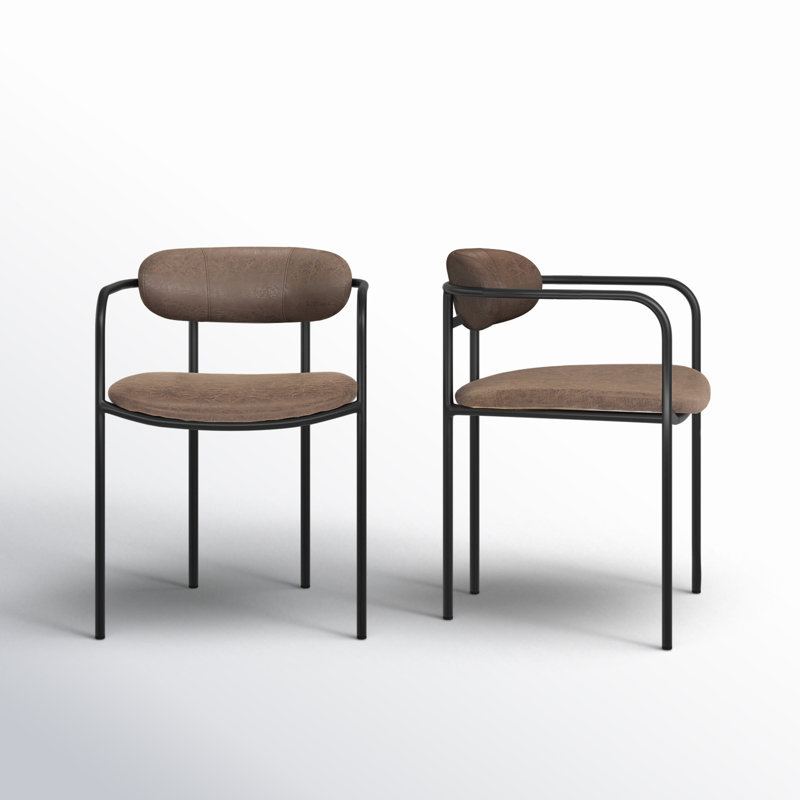 Belarus Upholstered Ladder Back Arm Chair, Black, Muted Brown