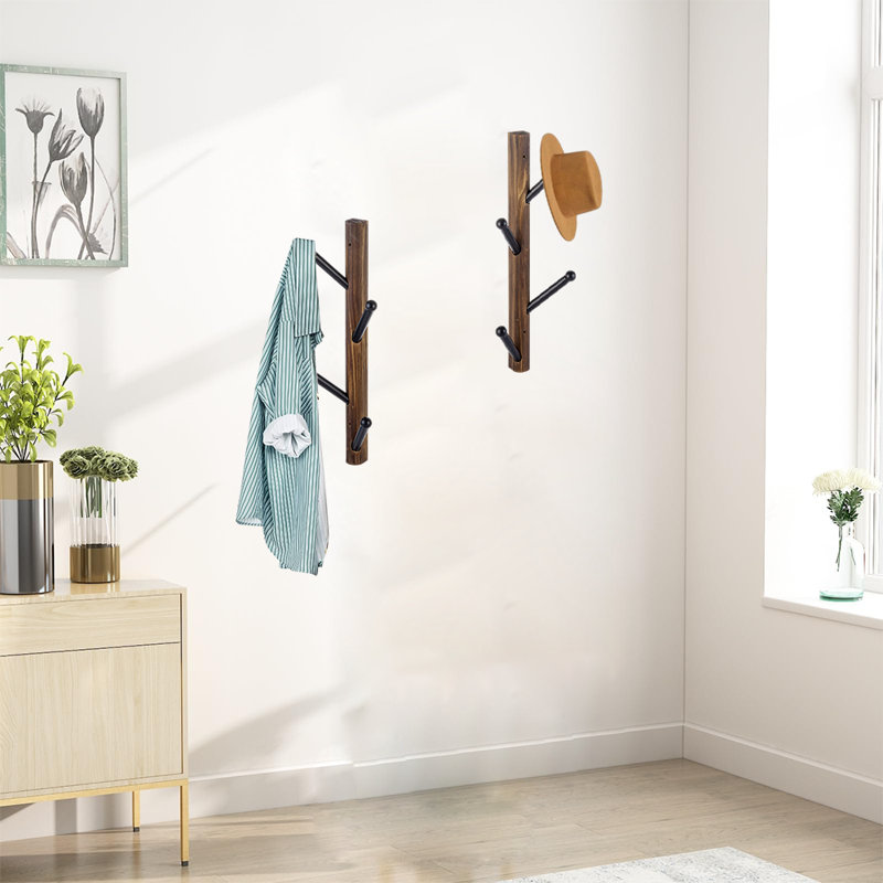 Porte-vêtements suspendu vertical en bois massif, lot de 2, Brun