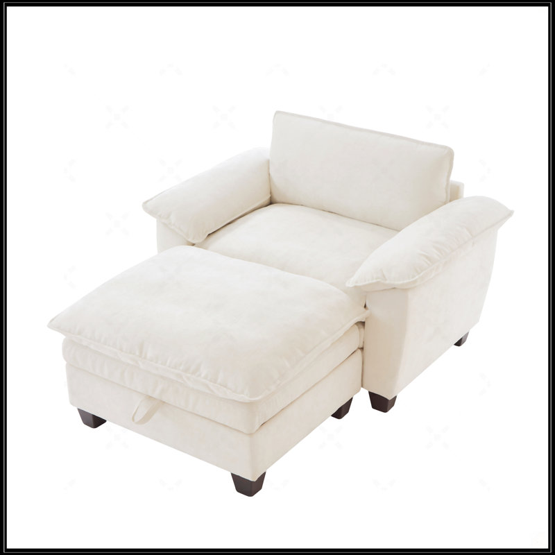 Méridienne surdimensionnée de 51 po avec repose-pieds et rangement, Beige