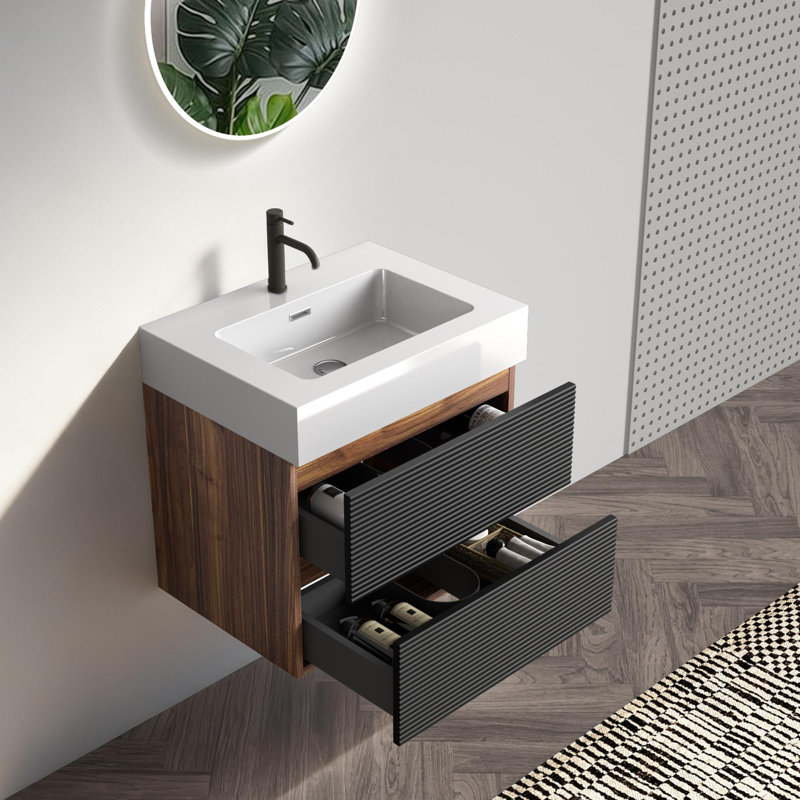 Meuble-lavabo avec lavabo en quartz, Blanc, 24"