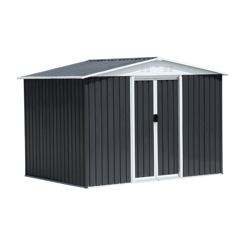 Outdoor Storage Garden Bike Shed 8X6 Feet Apex Roof Dark Grey With Aluminum Alloy Frame And Sliding Door, Gray