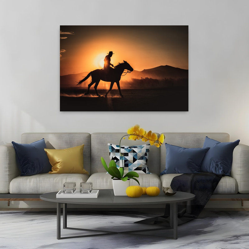 Art contemporain, art contemporain abstrait cheval au lever du soleil, H 24 po x l 36 po