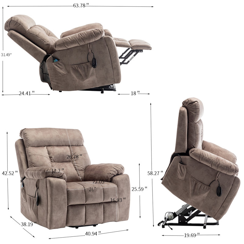 Fauteuil inclinable électrique pour personnes âgées, Brun antique