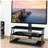 Black multifunctional angle and height adjustable tempered glass TV stand