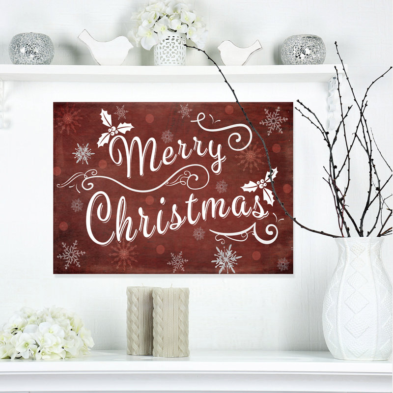 «Merry Christmas Season Greetings on Red», reproduction d'art textuel, H 30 po x l 40 po x P 1,5 po, Toile tendue