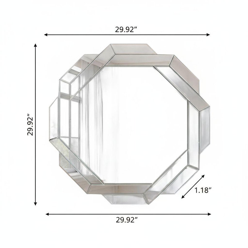 Miroir décoratif octogonal biseauté géométrique sans cadre de 30 pouces