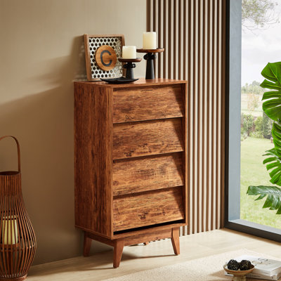 Beveled 4 Drawer Dresser For - Construction Brown With Vintage Bevel Space Saving Solution